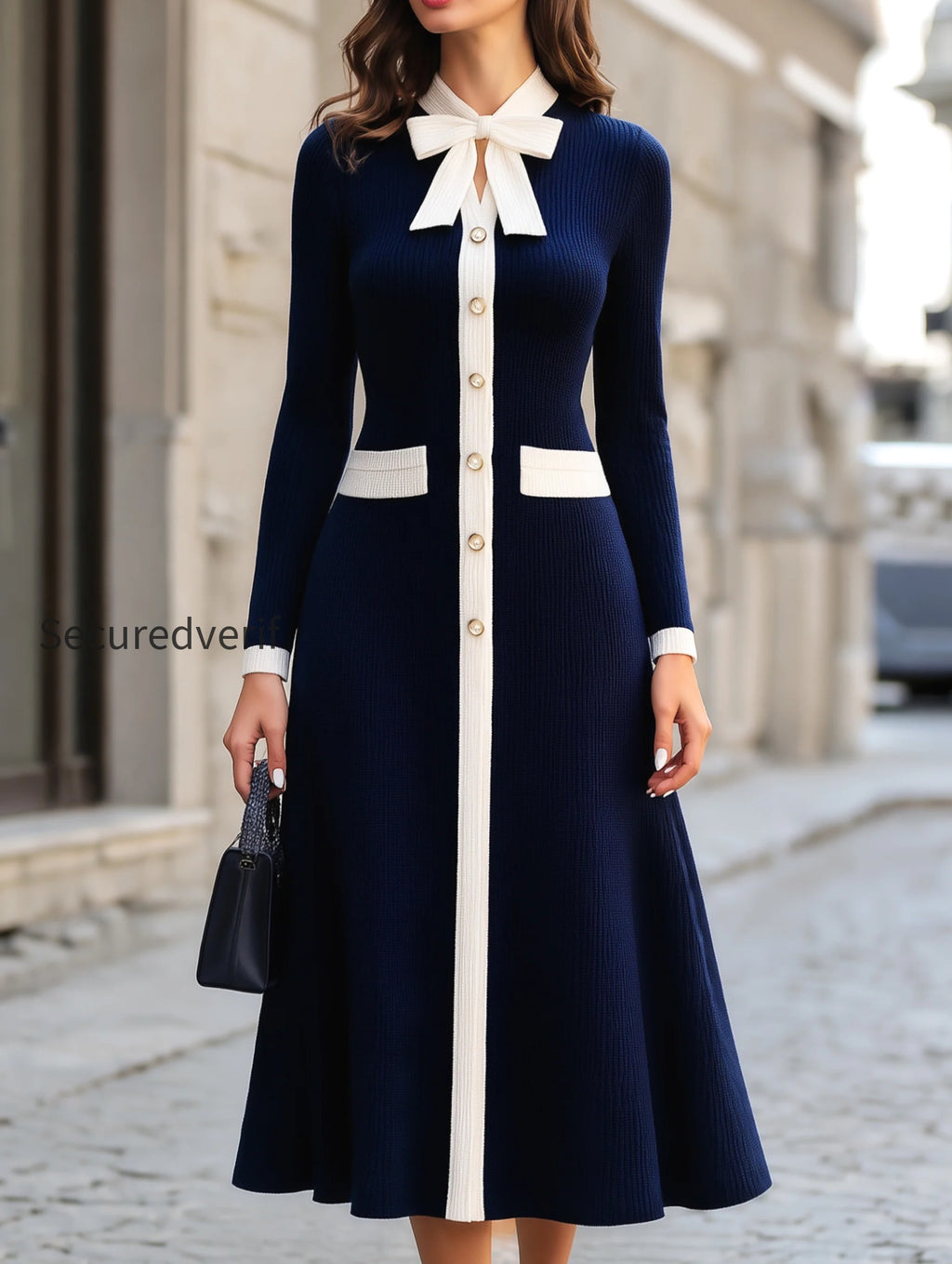 ribbed-knit-bow-collar-a-line-midi-dress