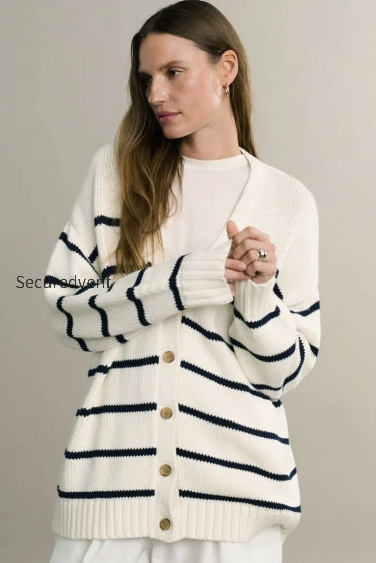 cotton-stripe-v-neck-cardigan