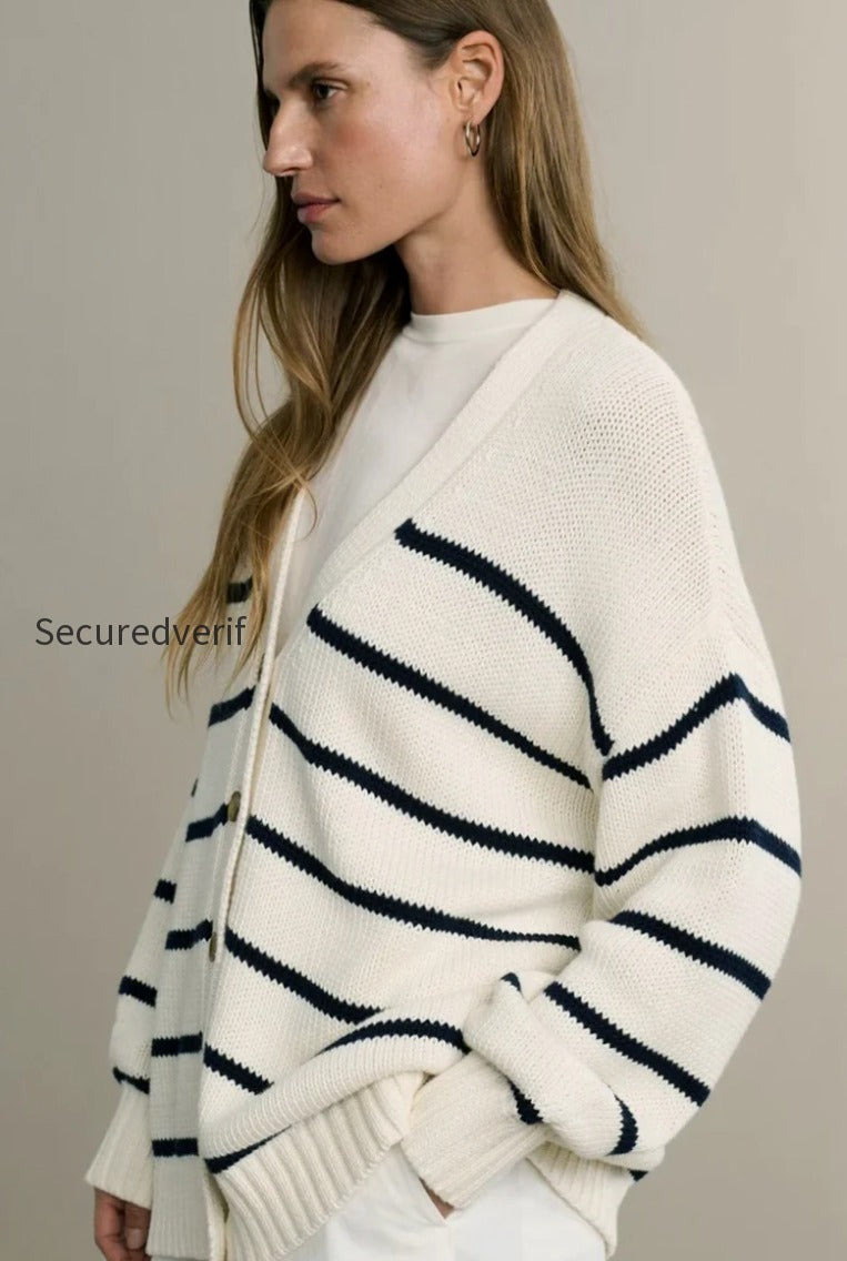cotton-stripe-v-neck-cardigan