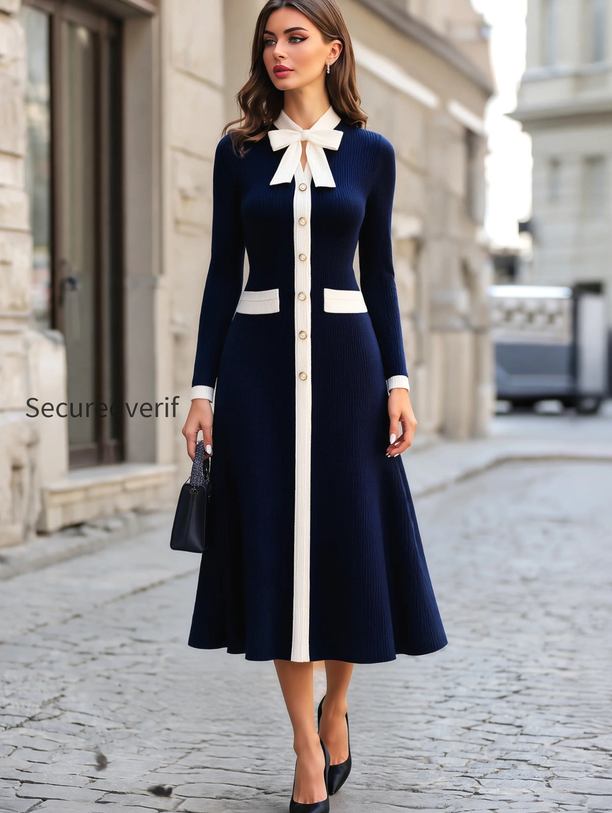 ribbed-knit-bow-collar-a-line-midi-dress