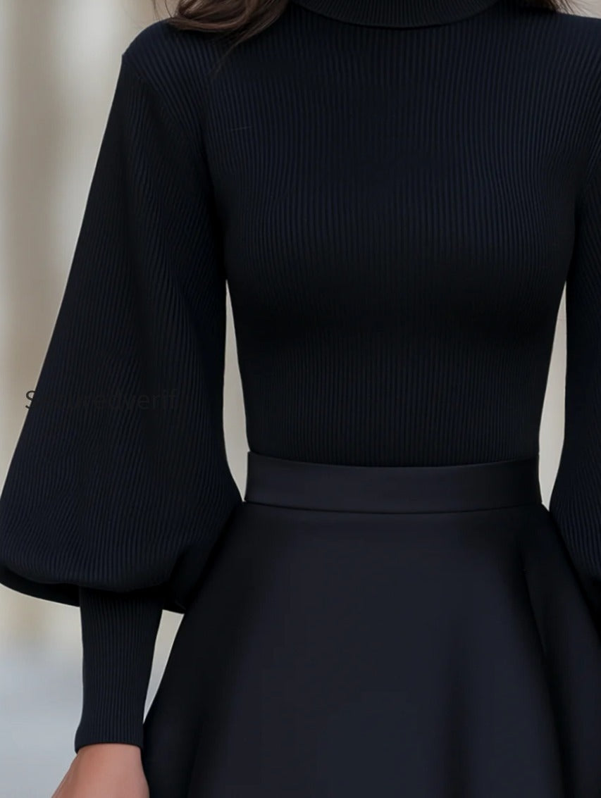 mock-neckline-ribbed-knit-puff-sleeve-top