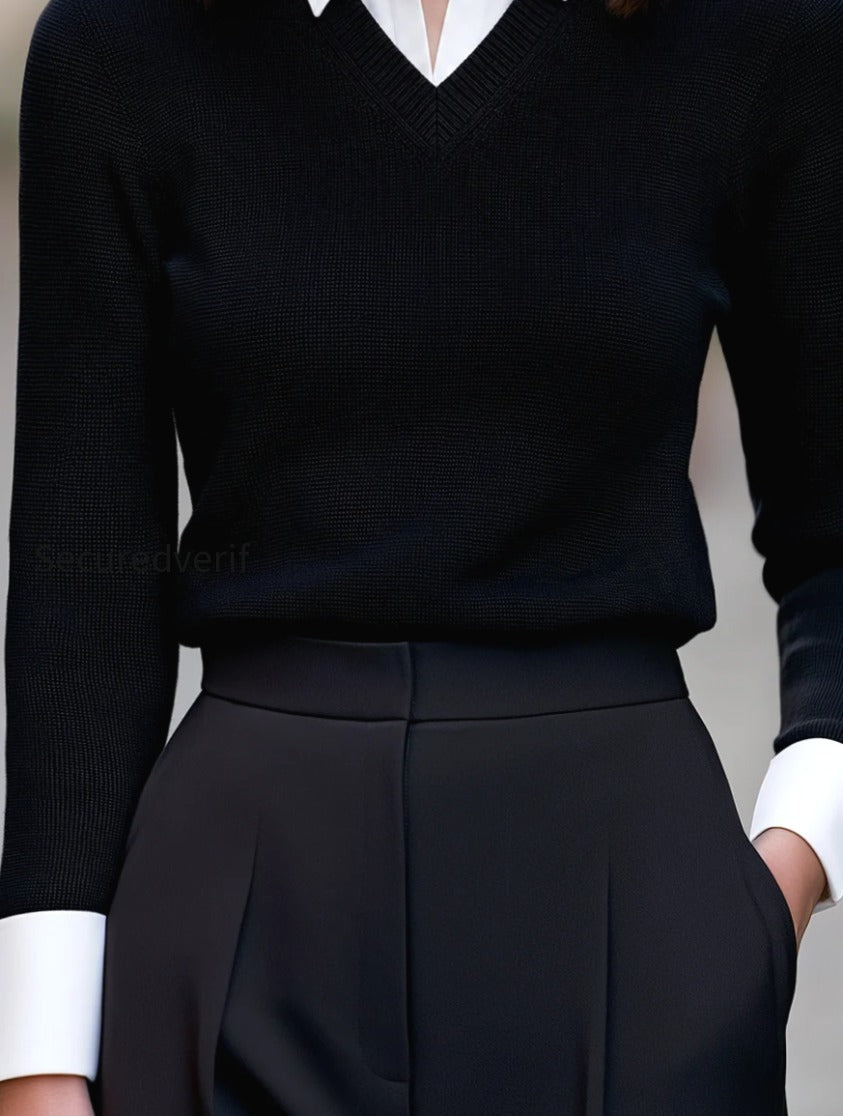 faux-two-piece-contrast-collar-knit-sweater