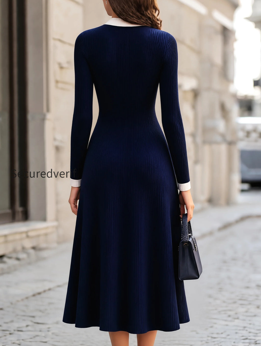 ribbed-knit-bow-collar-a-line-midi-dress