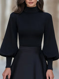 mock-neckline-ribbed-knit-puff-sleeve-top