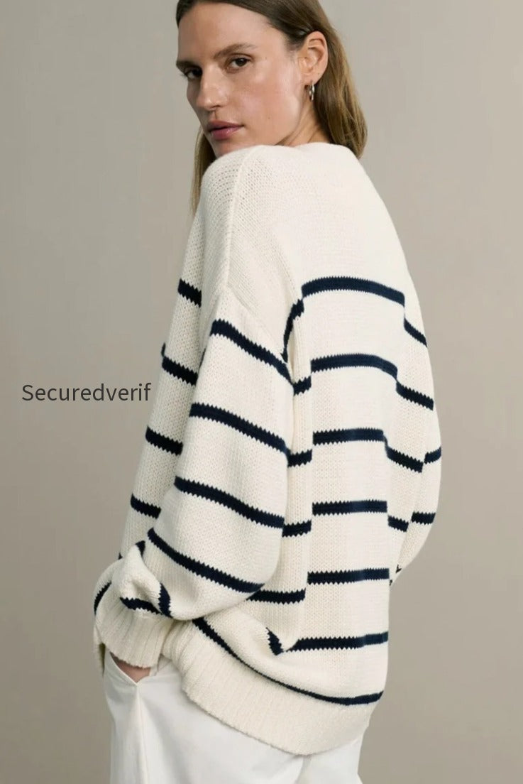 cotton-stripe-v-neck-cardigan