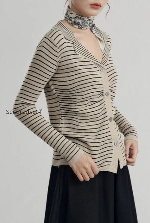 french-stripe-knit-cardigan