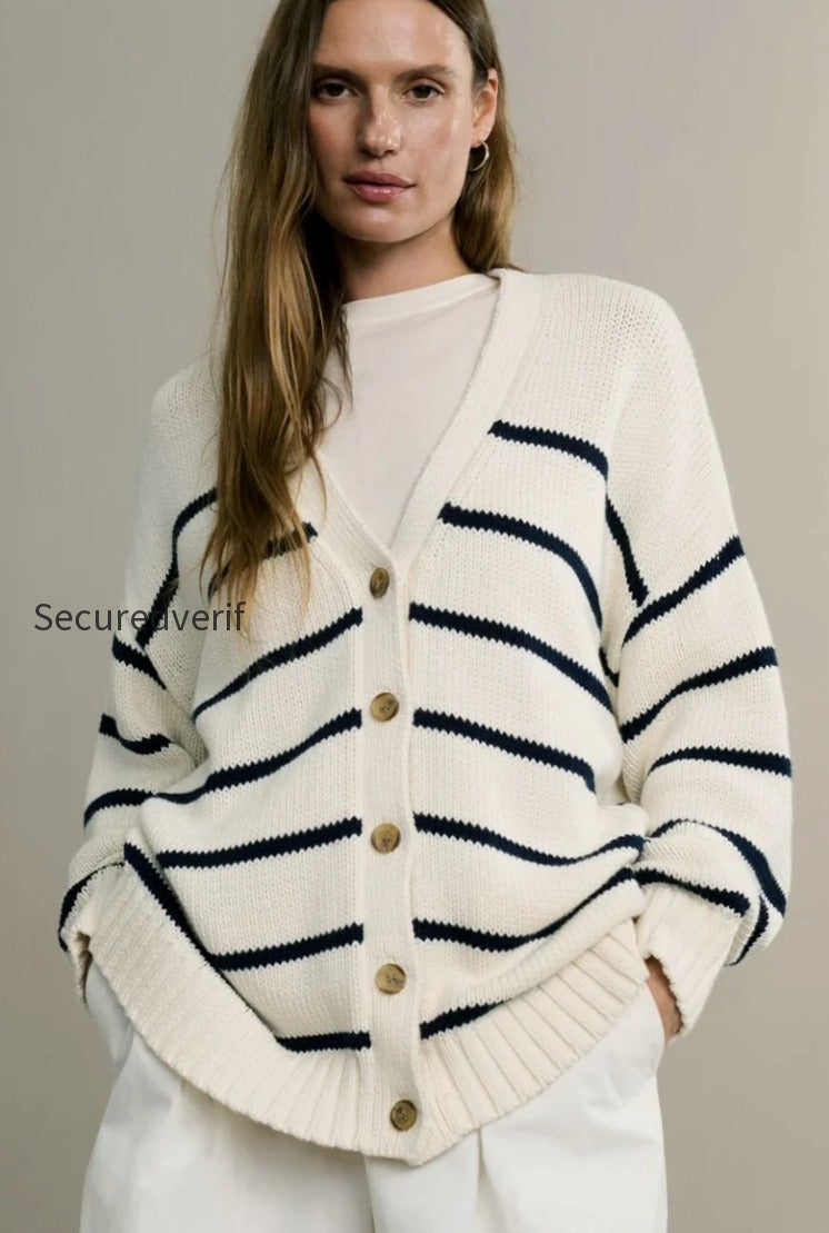 cotton-stripe-v-neck-cardigan